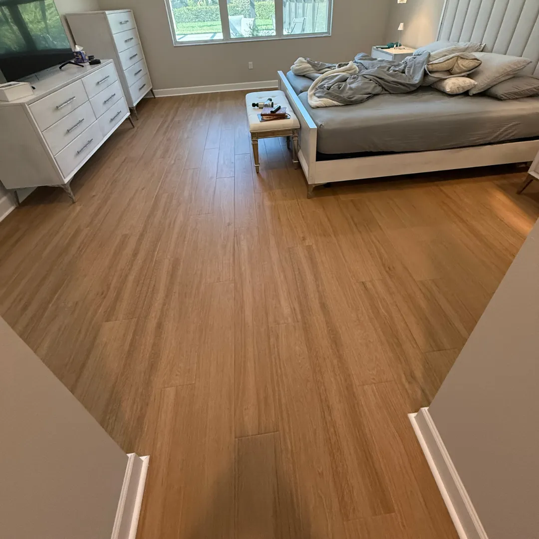 Bamboo flooring installation in master bedroom